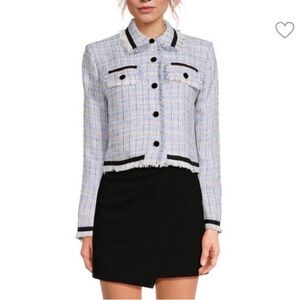 Central Park West Blue Black Tweed Plaid Jacket Coat Cozy New Preppy Size L